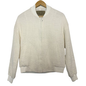 Christian Wijnants Textured Bomber Jacket Ivory Cream Zip Minimalist Size M
